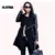 2016 Winter&Fall Fashion women coat Patchwork Womens Long Wool PU Leather Sleeve Jacket Coat Windbreaker Free Shipping