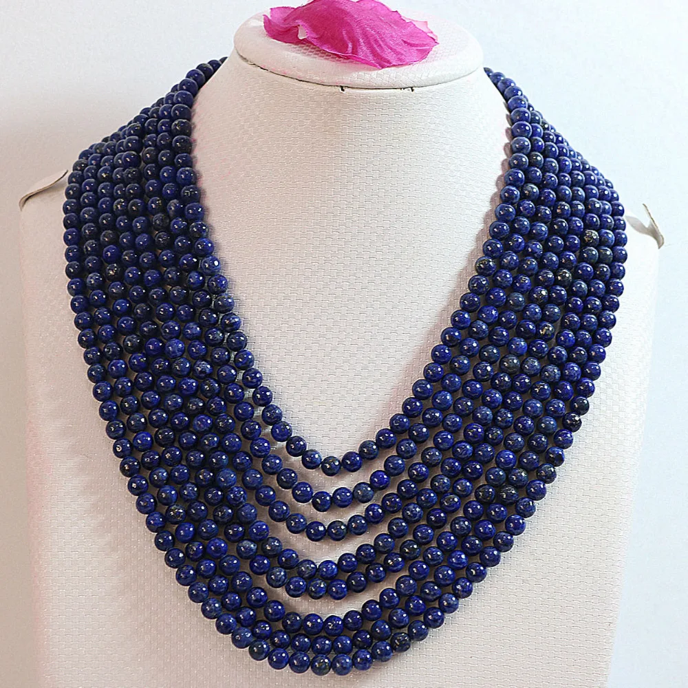 

Beautiful Fahison 8mm round beads 8 rows lapis lazuli stone hot sell necklace 18"