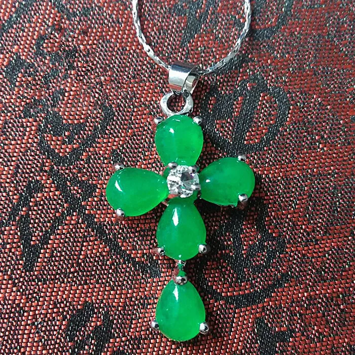 Malay Jade Cross Pendant inlaid natural emerald green jade green egg