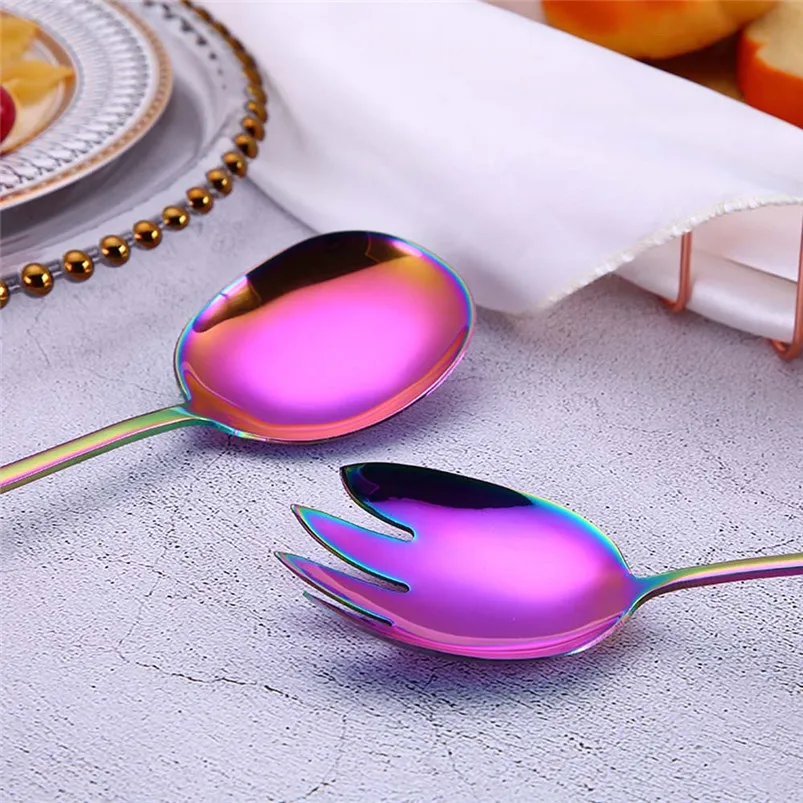 1pcs Fork Spoon Salad Stainless Steel Fruit Dessrt Fork Creative Spoons And Forks Spanner Tableware Colorful Kitchen 40JY158