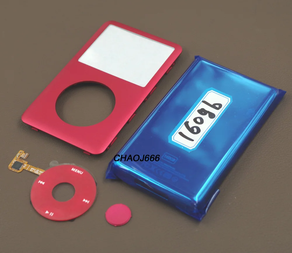 

Red Front Faceplate Lens Window + Metal Back Housing Case Cover + Red Clickwheel for iPod 6th 7th gen Classic Thin Thick 160GB