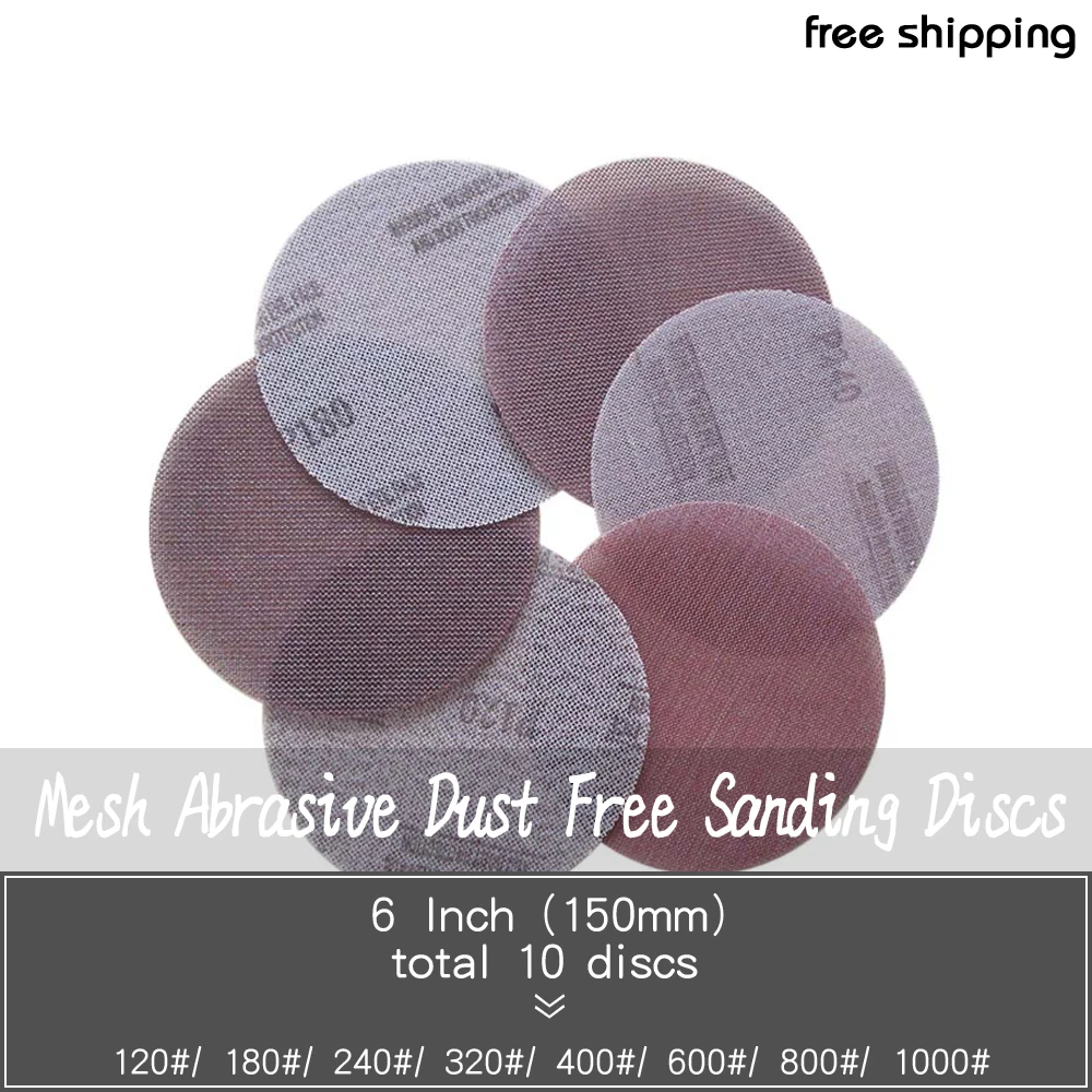 

10Pcs Mesh Abrasive Dust Free Sanding Discs 6 Inch 150mm Anti-blocking Dry Grinding Sandpaper 120 to 1000 Grit