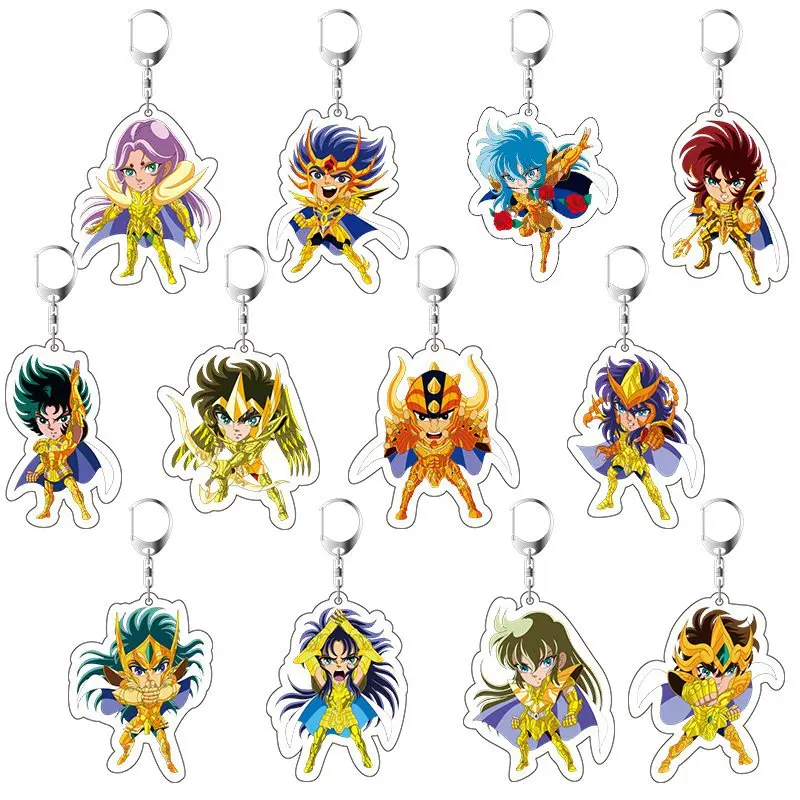 

2019 Saint Seiya Keychain Double Sided Key Chain Acrylic Pendant Anime Accessories Cartoon Key Ring Cute Japanese Key Rings