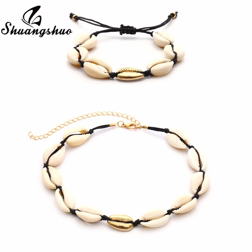 

Shuangshuo Shell Charm Bracelet Sea Shells Bracelets Women Pulseras Handmade Adjustable Rope Chain Shell Beach Jewelry femme