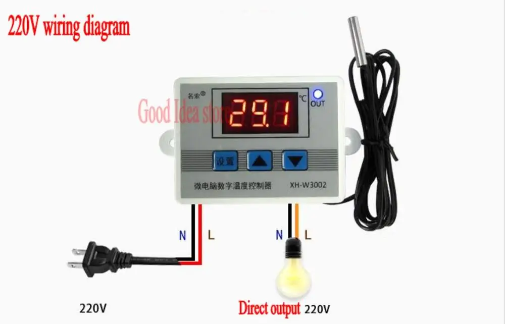 220 в 12 В 24 В W3002 цифровой Светодиодный контроль температуры ler 10A термостат переключатель управления Зонд с водонепроницаемым датчиком - Цвет: AC 220v