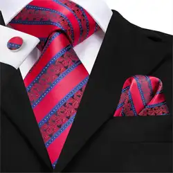 SN-3133 Hi-Tie 8,5 см 100% шелк мужской красный галстук полосатый галстук носовой платок запонки набор для мужчин роскошный спортивные