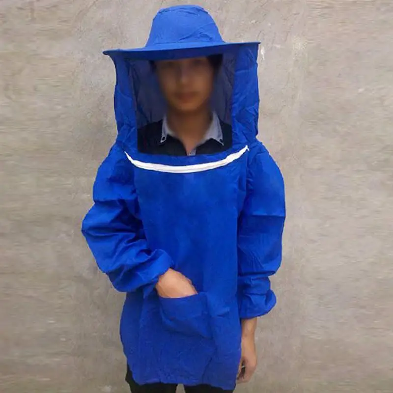 Профессиональный Пчеловодство пиджак пальто тянуть за защитный костюм пчелы Костюмы халат с вуалью- Размеры(синий