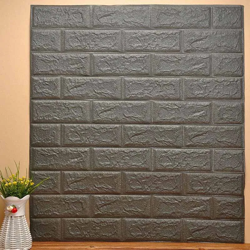 3D наклейки в виде кирпичной стены на стену обои Декор пенопласт водозащищенный светильник наклейки на стену для детской комнаты гостиной фон - Цвет: Gray-black