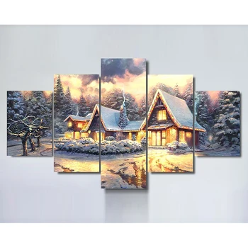 

5d diy Diamond embroidery snow house landscape 5pcs diamond painting Cross Stitch full drill Rhinestone mosaic new year gift RD8