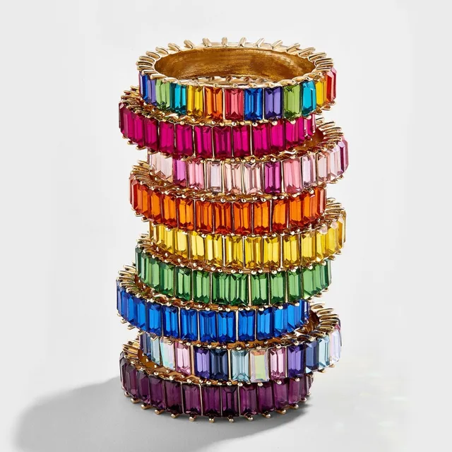 Sterling Silver 925 thin gold ring line micro pave cz eternity 9 colors stack 925 silver rainbow cz women ring