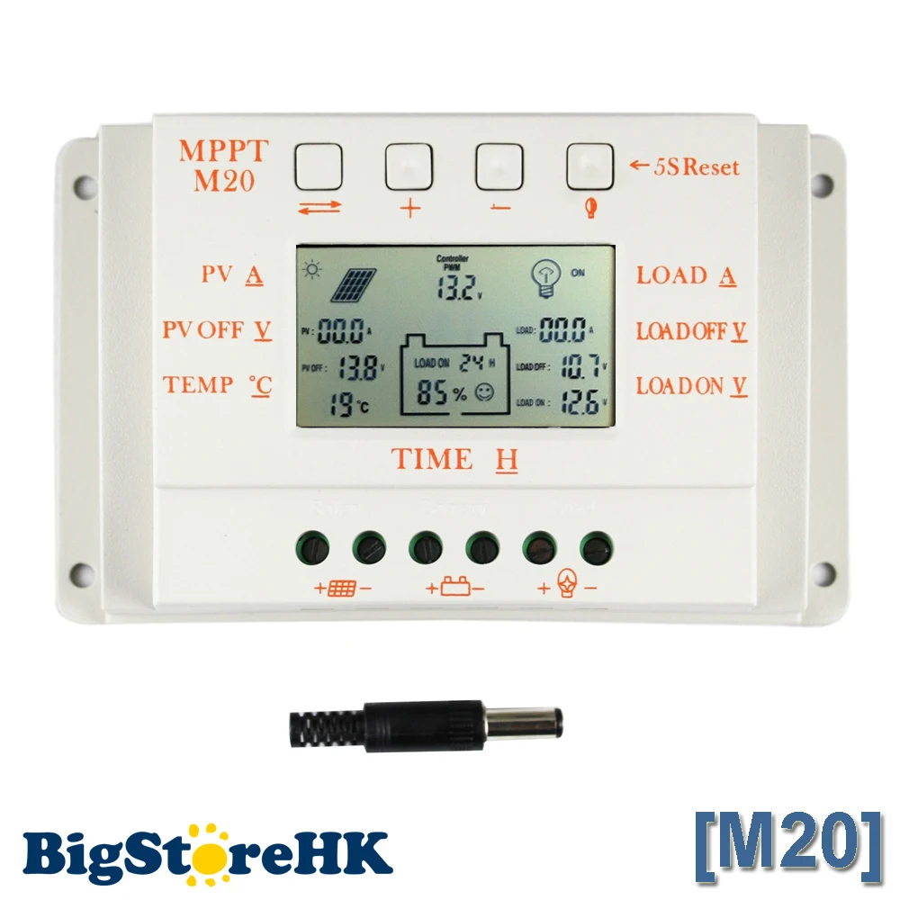 Контроллер солнечной зарядки 20A PWM & MPPT ЖК дисплей 12 В 24 макс. 520 Вт PV светильник с