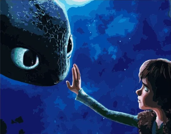 

Framed wall art diy oil pictures painting by numbers hand painted linen painting for bedroom How to train your dragon master