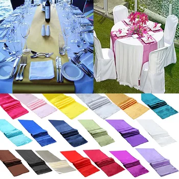 

20Pcs 30x275cm Satin Table Runners 18 Colors Tablecloth Home Party Wedding Decor Table Flag Good Quality Festival Supply