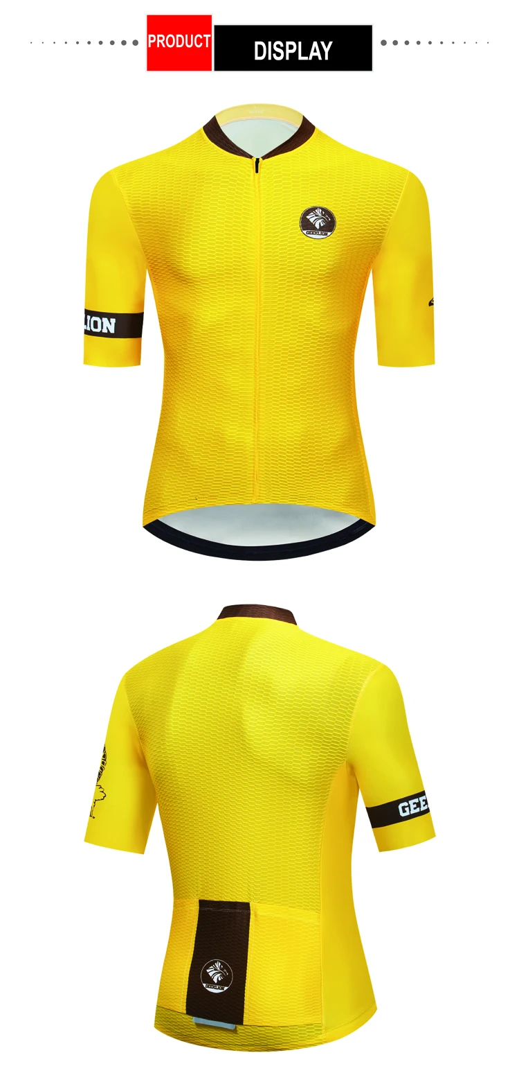 Geeklion Men Aero Cut Cycling Jersey Pure Yellow Laser Cut Short Sleeves Cyclist Clothing MTB Breathable Pro Wear