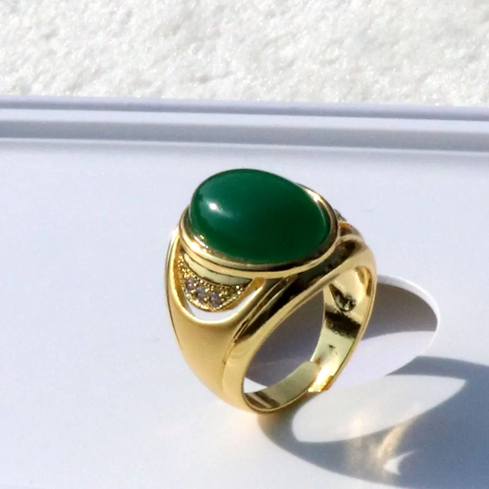 Мужская большая винтажная 14 k однотонная желтая позолоченная GF кольцо с зеленым