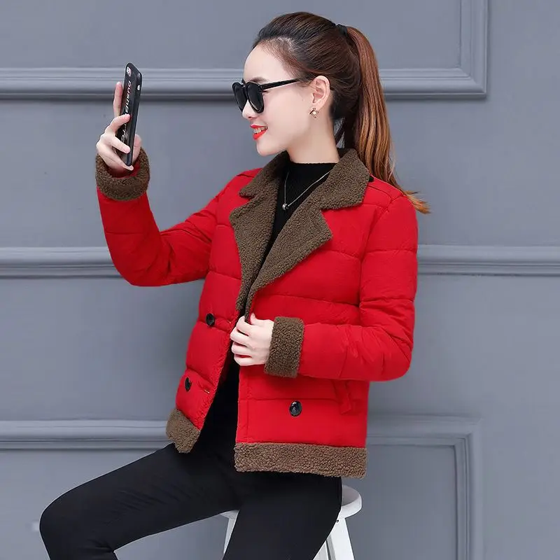 

2019 turn down collar women winter coat female outerwear ladies thick warm short jacket slim Double-breasted feminina coat