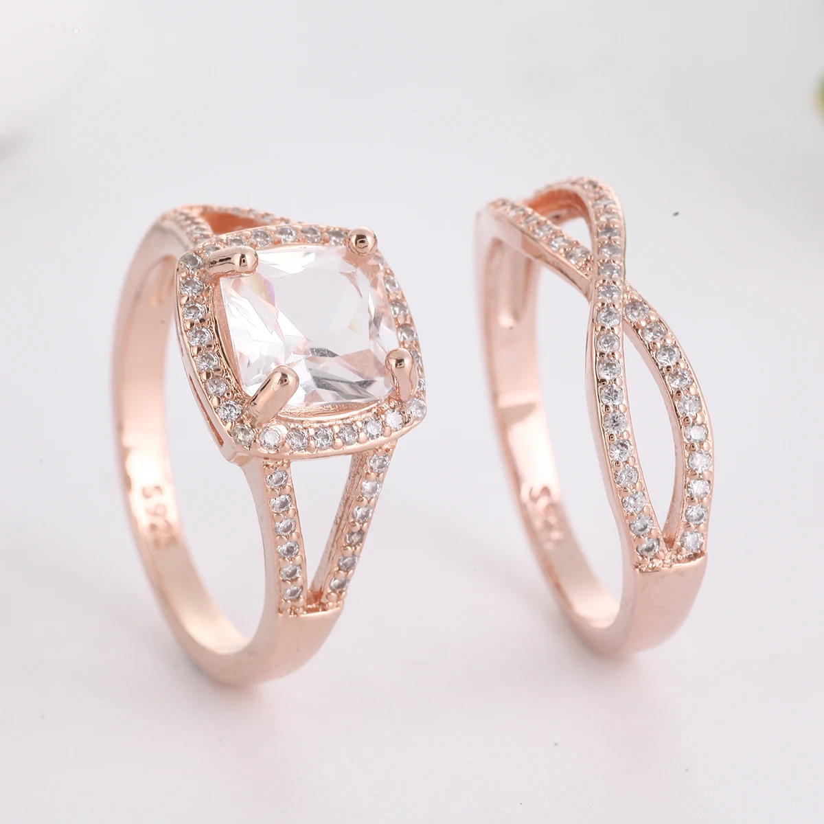 Rose Gold Princess Cut Rings for Women Wedding Ring Set