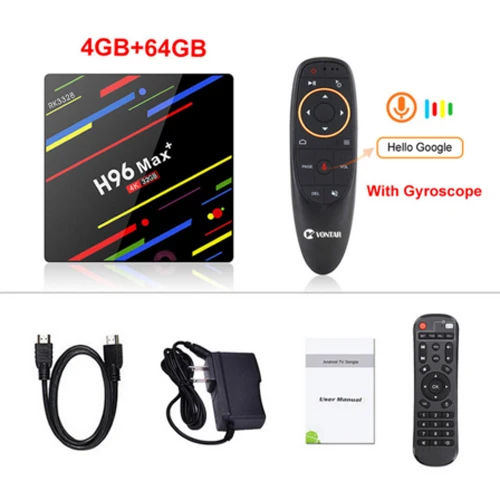 H96 MAX Plus Smart tv Box Android 9,0 tv Box 4 ГБ ОЗУ 32 ГБ/64 Гб ПЗУ Rockchip RK3328 4K H.265 USB3.0 2,4 ГГц WiFi IP tv set top box - Цвет: 4G64G and G10 RC