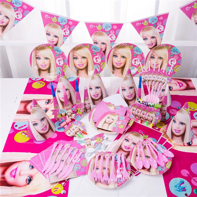 

Barbie Doll Theme Kids Girl Birthday Party Supplies Disposable Tableware Paper Cup Plates Napkins Tablecloth Baby Shower Decor