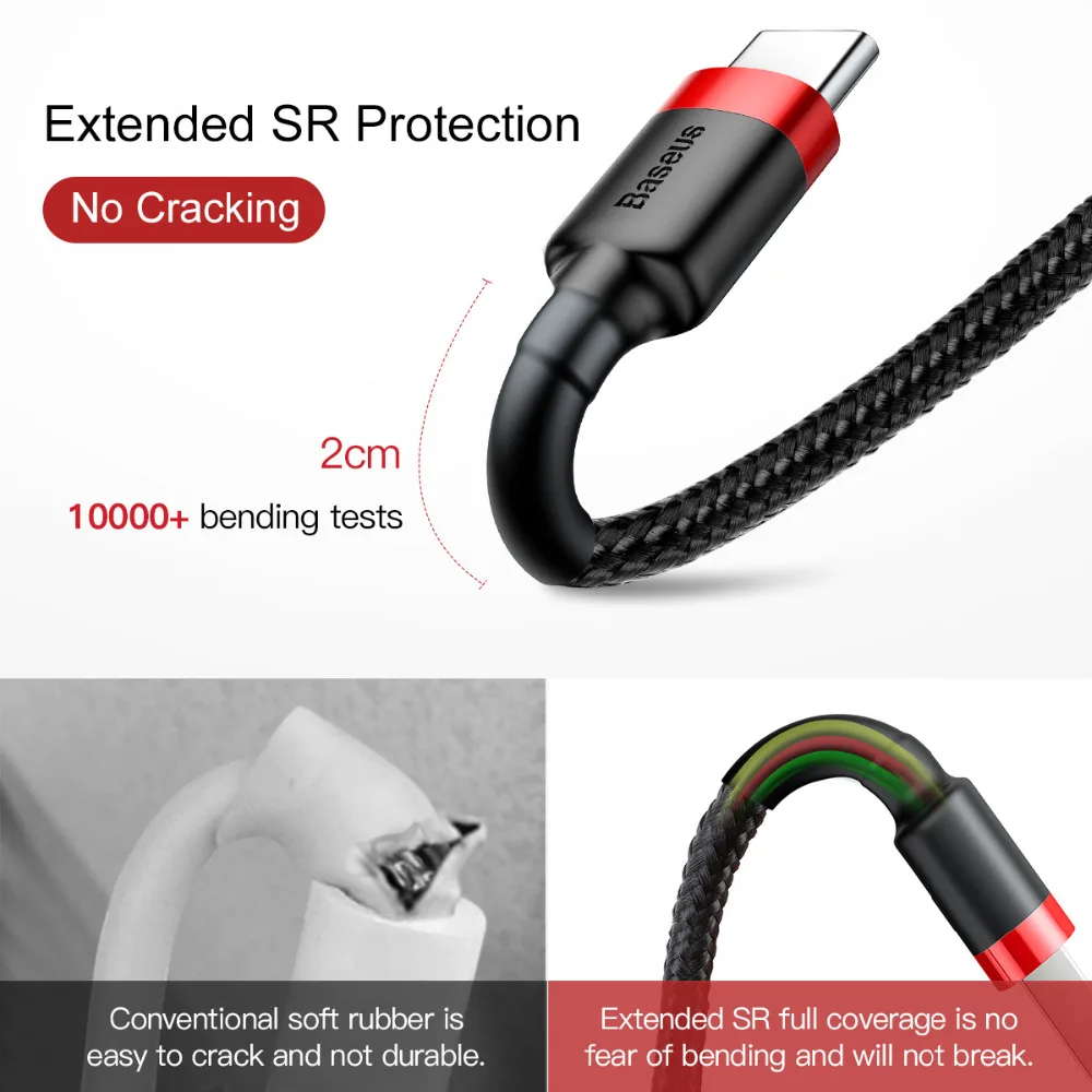 USB кабель Baseus Type C для быстрой зарядки One Plus 6 5t QC3.0 Samsung Galaxy S9 S8 Plus|Кабели мобильных