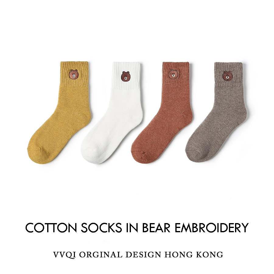 

VVQI harajuku kawaii korean funny cute women socks Cartoon Bear animal winter thick warm 5pairs cotton girls gift embroidery bts