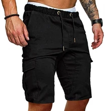 2019 Summer Casual Men's Shorts Cotton Knee Length Solid Shorts Mid Waist Men Shorts Drawstring Masculina Male Clothing New D40 men embroidery detail drawstring waist shorts