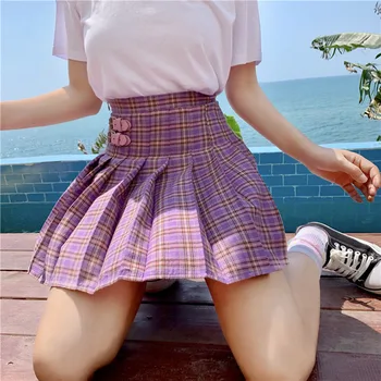 Kawaii Purple & Pink Preppy Pleated High Waist Skirt  2