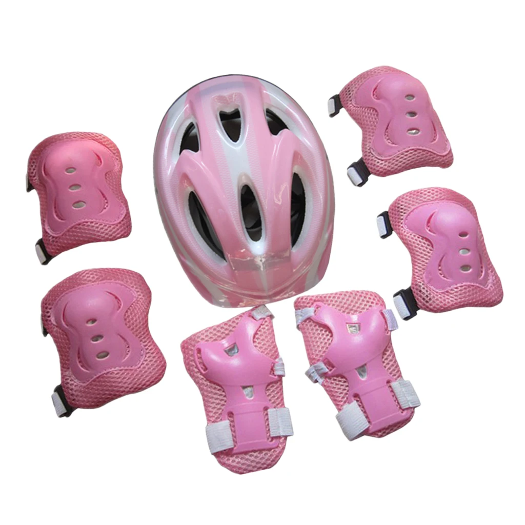 Child's 7Pcs Cycling Roller Skating Protective Gear Set 58-62cm Safety Helmet+Knee&Elbow Pads+Wrist Guards Kids Protective Gear