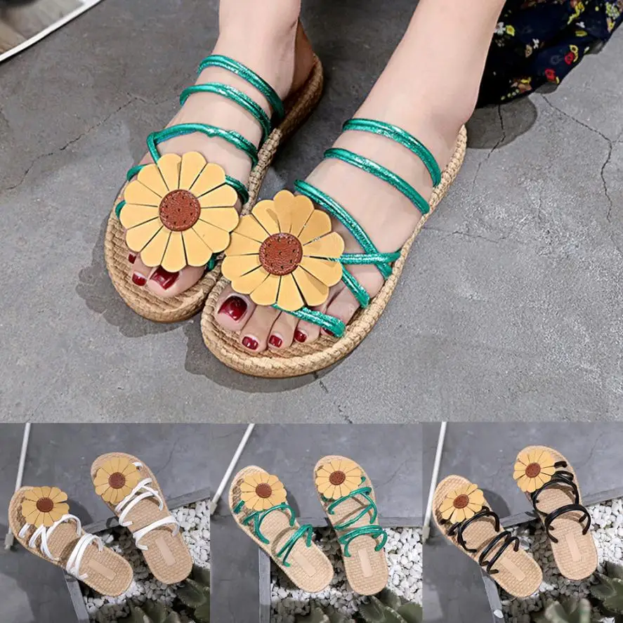 

SAGACE Shoes Flip flops summer Fashion Flower Flat Heel Anti Skidding Beach Shoes Sandals Slipper casual shoes women 2018JU4