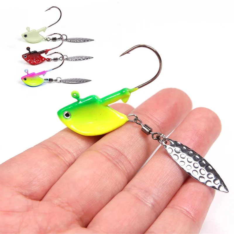 

4Pcs 4g/7g/10g/14g/21g Lead Head Hook with Spinner Spoon 3D eyes Fish Lifelike Jig Head Hook