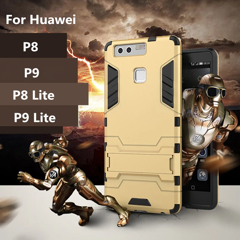 For Huawei P8 Lite P9 3in1 Hard Shock Proof Back Cover Iron Man TPU+PC Rubber protector With Stand Flexible Armor case | Мобильные