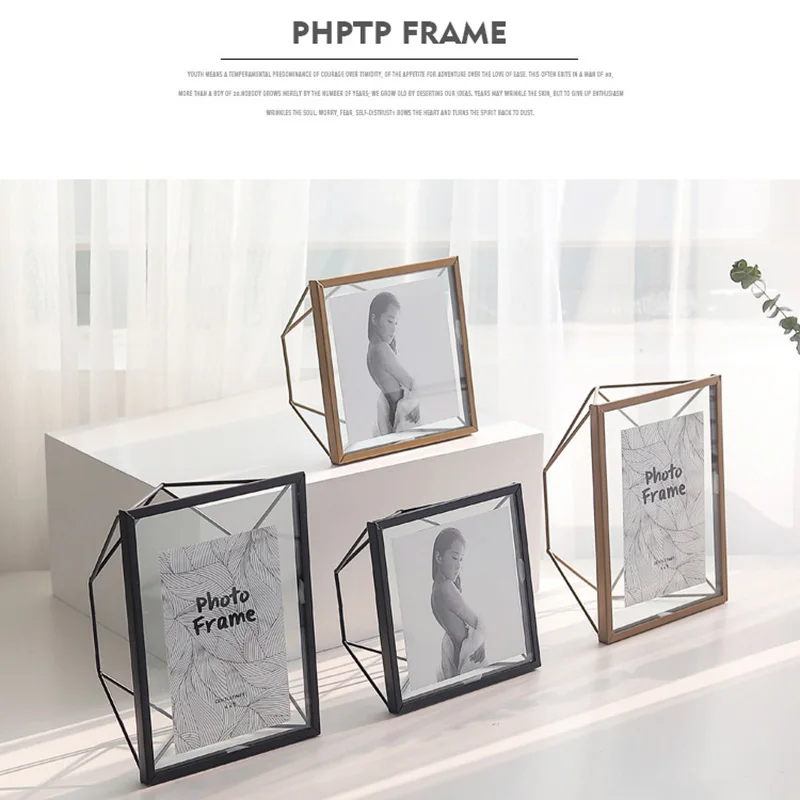 

6 Inch Metal Photo Frame Simple Geometric Lines Picture Frame with Bracket TB Sale