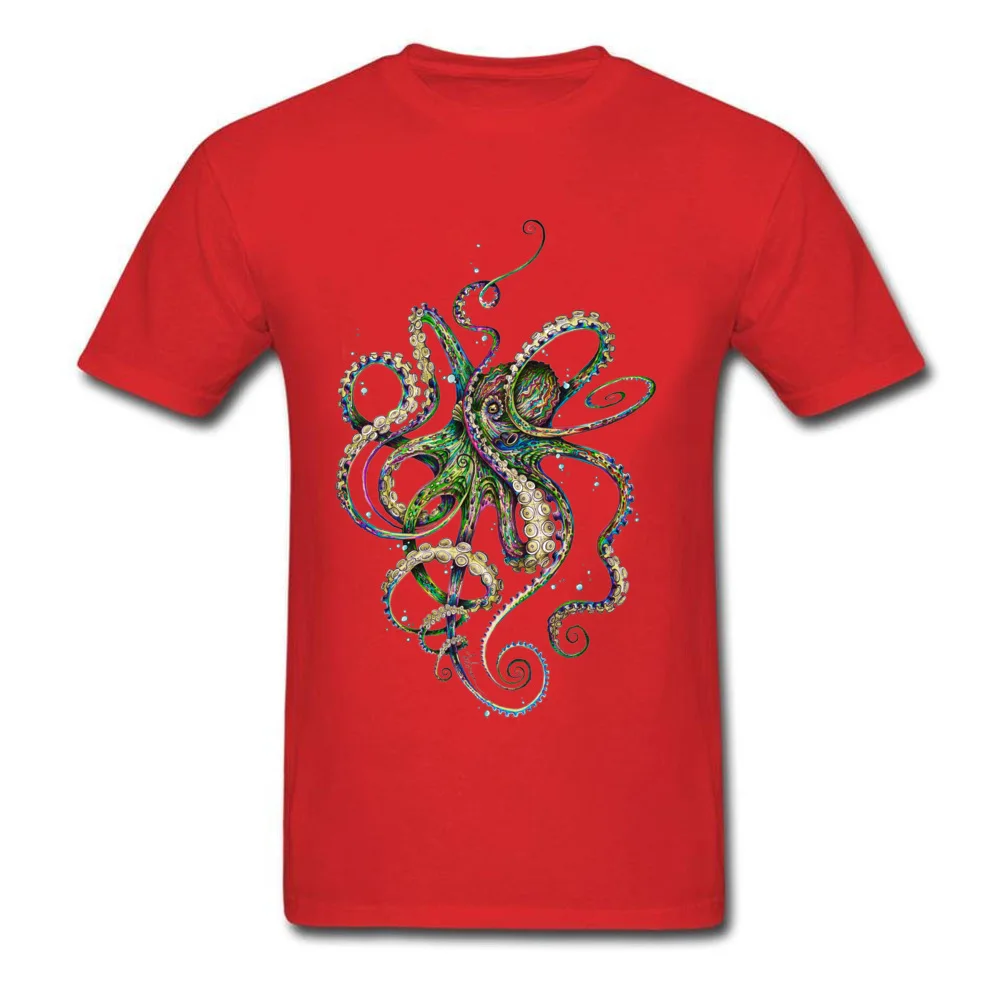 Octopsychedelia Comics Summer/Fall 100% Cotton Round Collar Mens Tops Tees Design Tops T Shirt Faddish Short Sleeve Top T-shirts Octopsychedelia red