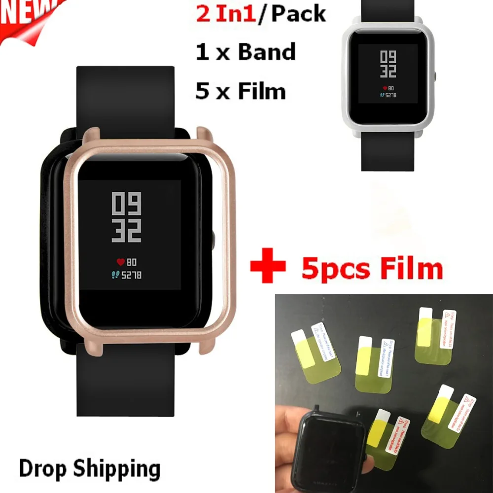 2 в 1 COMLYO Защитная пленка для Xiaomi Huami Amazfit Bip Youth чехол часов из поликарбоната футляр
