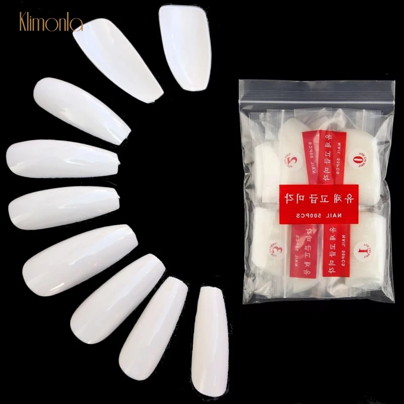 

500pcs Ballerina Coffin Shape False Nails Professional Full Cover Fake Nail Art Tips Press on Nails French DIY Manicure Tools