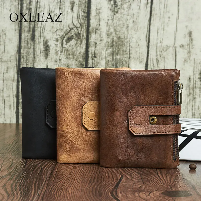 OXLEAZ Высокое качество RFID Винтажный Мужской кошелек монета сумка для денег двойная