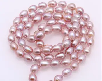 

50'' 127cm Women Jewelry natural pearl 8mm bright purple oval round pearl necklace AA+ Natural freshwater pearl handmade gift