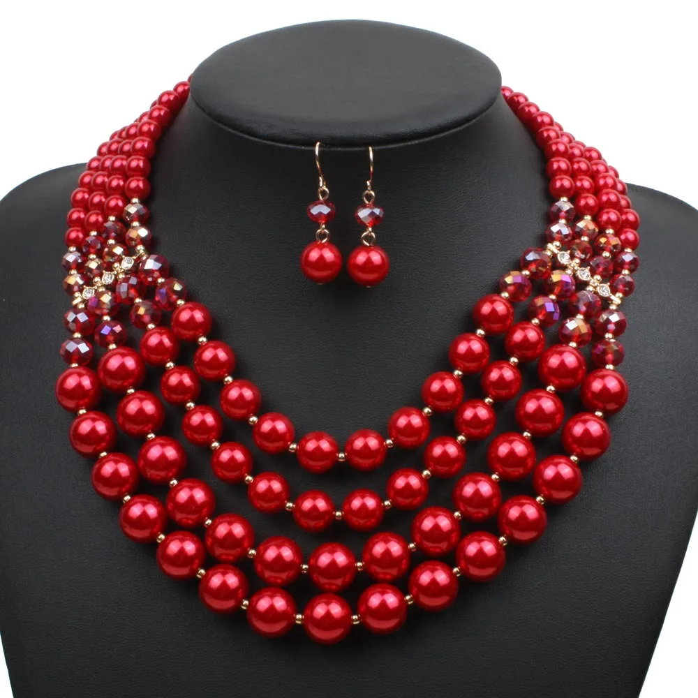 Bohemian Boho 4 Layer Necklace Fashion Imitation Pearl Jewelry Sets