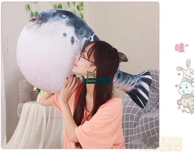 Dorimytrader new pop lovely realistic animal puffer fish plush pillow toy big stuffed cartoon globefish toy cushion gift decoration 100cm 80cm 60cm DY61831 (8)
