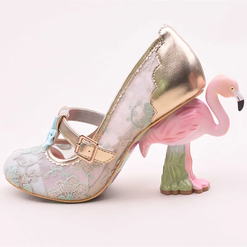 Flamingo Heel Pumps Shoes Woman Round Toe Narrow Buckle Shoes Sweet Pink Color Decor Bling Lace High Strange Heel Pumps Women Flamingo Heel Pumps Shoes Woman Round Toe Narrow Buckle Shoes Sweet Pink Color Decor Bling Lace High Strange Heel Pumps Women