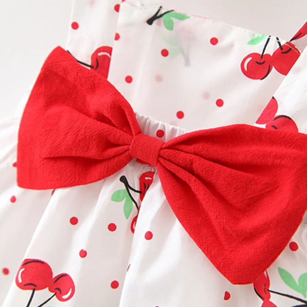 Toddler Baby Kids Girls Sleeveless Cherry Dot Princess Dresses Bow Hat Outfits vestido robe fille  #4j08 (16)