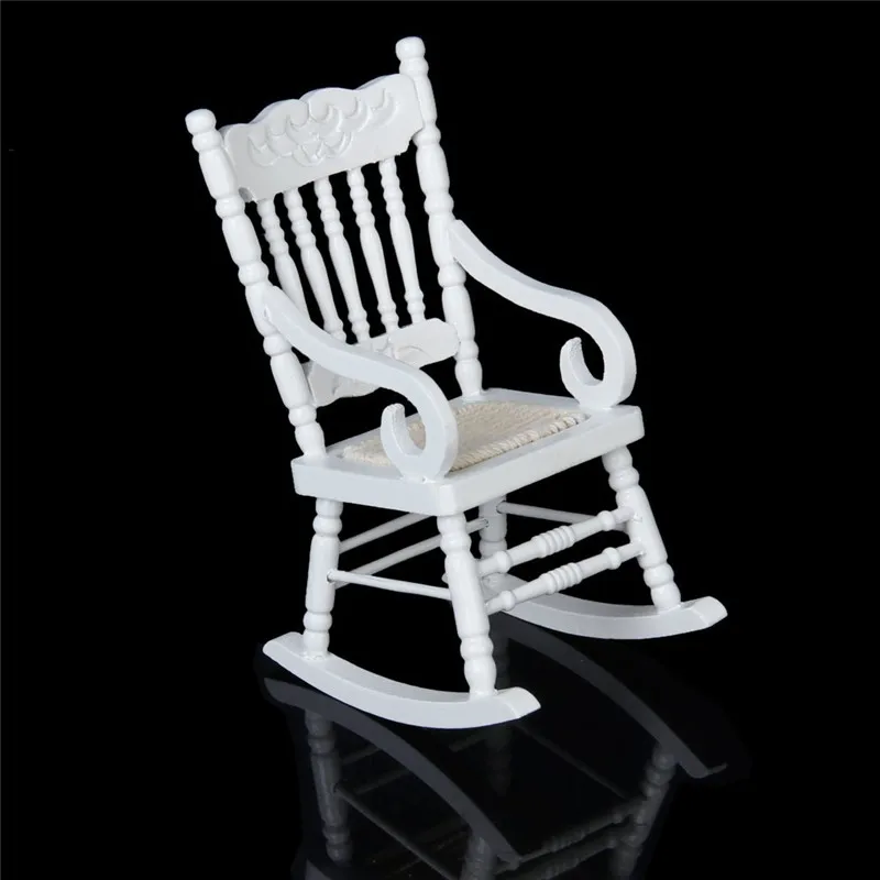 

1/12 Miniature Dollhouse Wooden Rocking Chair Model White Really cute