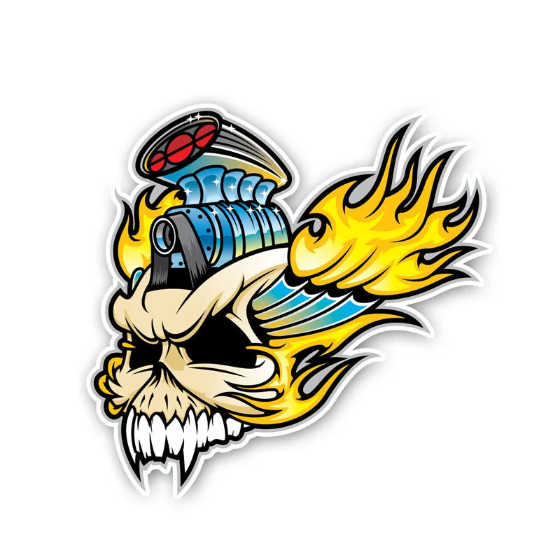 YJZT 13CM*12.5CM Creative Fire Skull Head Motorcycle Helmet Decal Car Sticker Accessories 6-2433