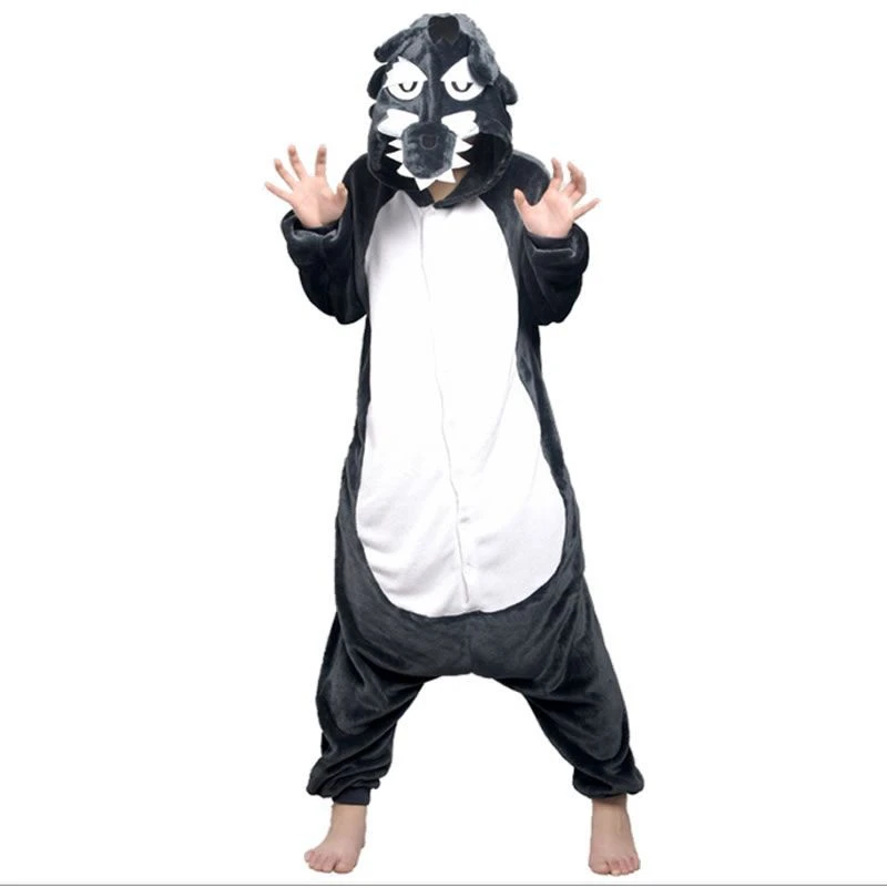 Adult Animal Wolf Costume Pajamas Set Sleepsuit Onesie Sleepwear