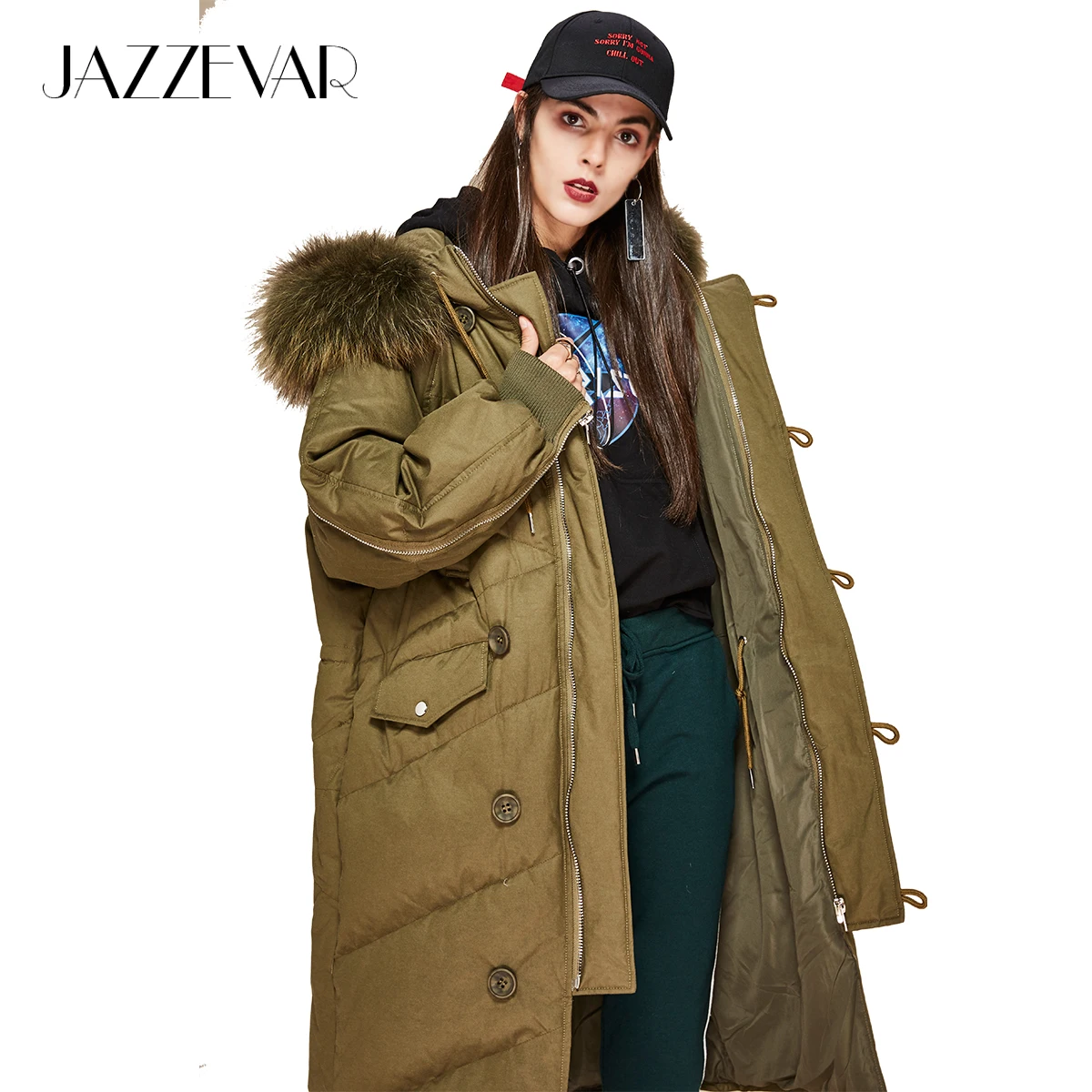 JAZZEVAR New 2017 Winter safari style women's down jacket oversize