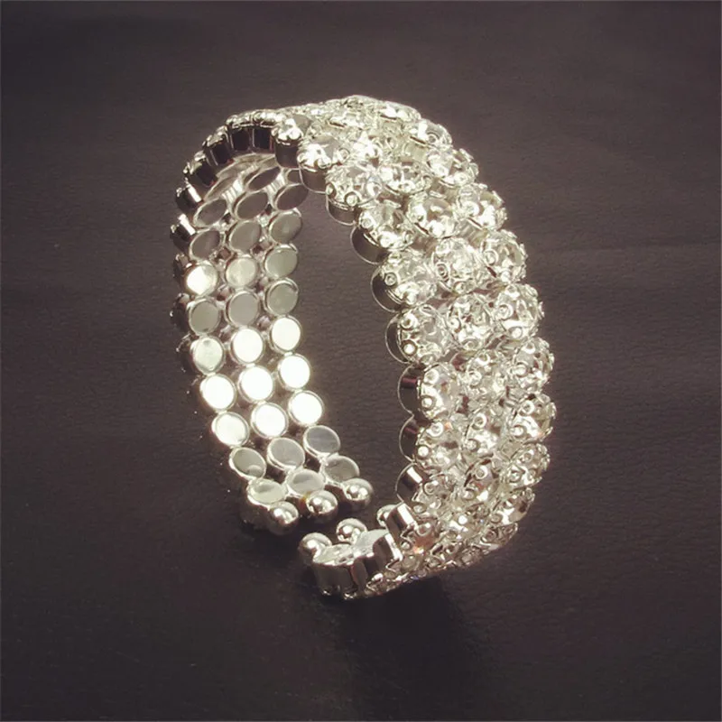 JUCHAO Bracelets Jewellery Women  Open Three Rows Crystal Bracelet Bangles Woman Jewelry