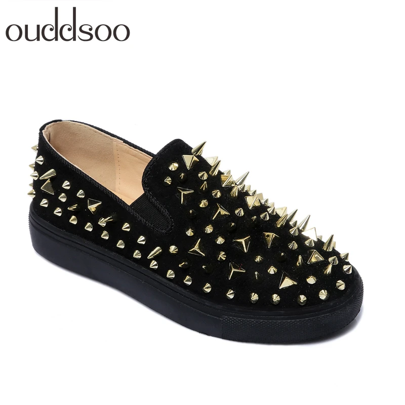 Noir Nouveau Cuir Bout 42 or Mocassins Rond Chaussures Confortable rouge Or forme En Troupeau Rivets Zapatos Dames Rouge 2018 Noir Slip Plate Casual Sur Femmes d8nWOdx1
