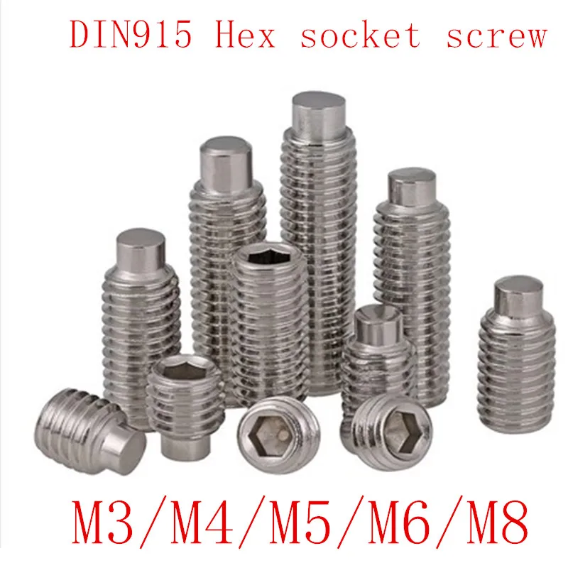 Установочный винт M3 M4.M5.M6 20 шт. DIN915 нержавеющая сталь установочный с шестигранной
