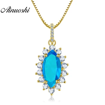 

AINUOSHI 14K Yellow Gold Halo Pendant 1 Carat Marquise Cut Light Blue SONA Diamond Pendant Women Jewelry Gift Separate Pendant