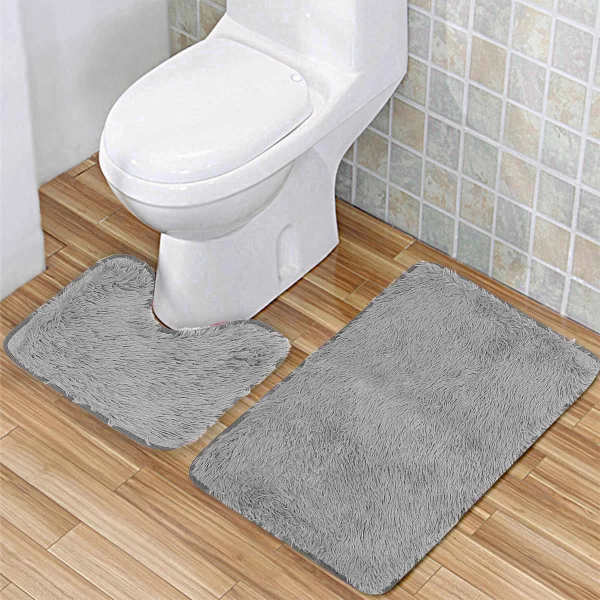 Набор ковриков для ванной комнаты, коврики для туалета из полиэстера, противоскользящие ковры для душа, набор ковриков для дома и туалета, коврики для душевой комнаты - Цвет: Светло-серый